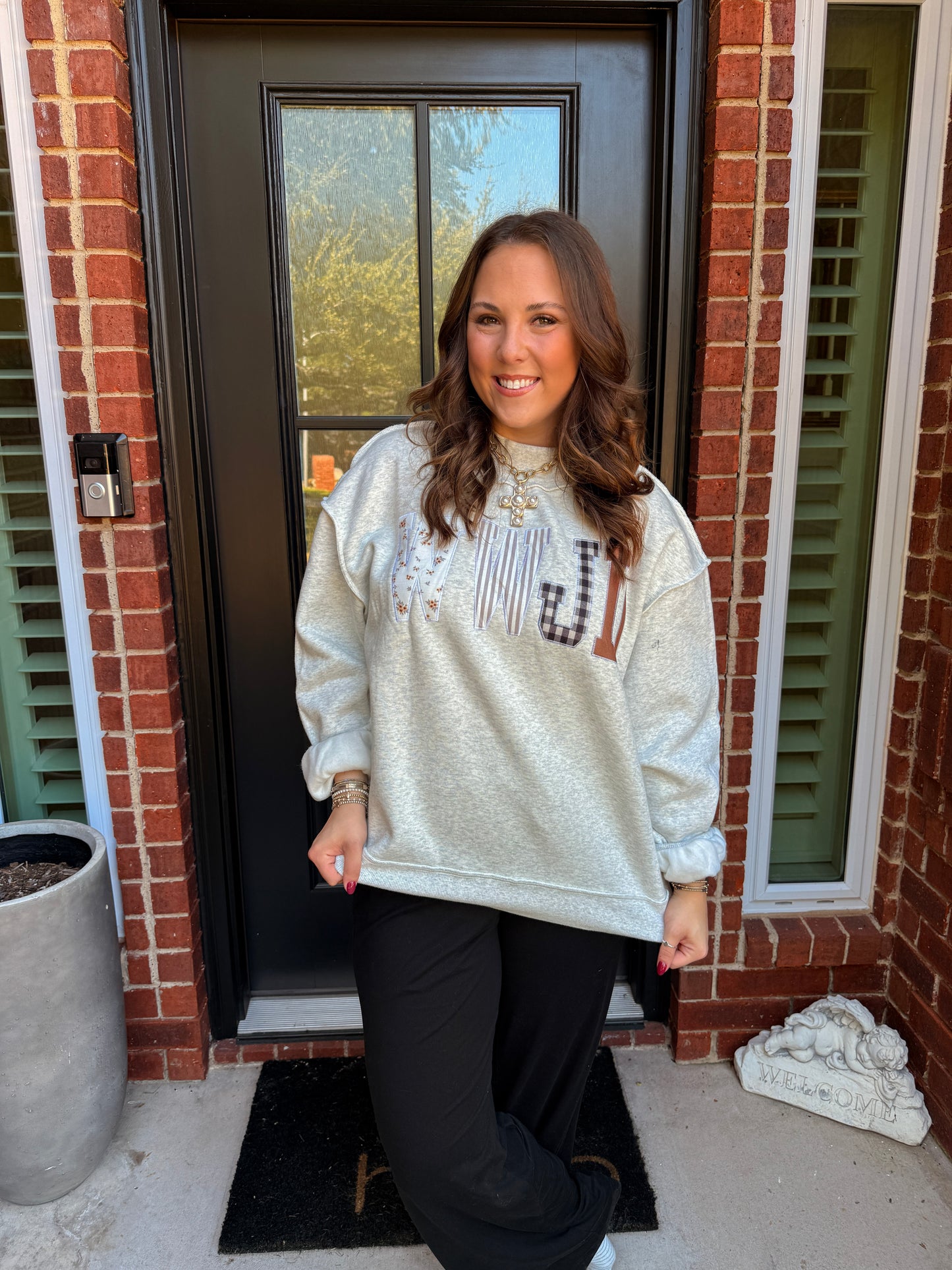 WWJD Embroidered Mock Neck Sweatshirt